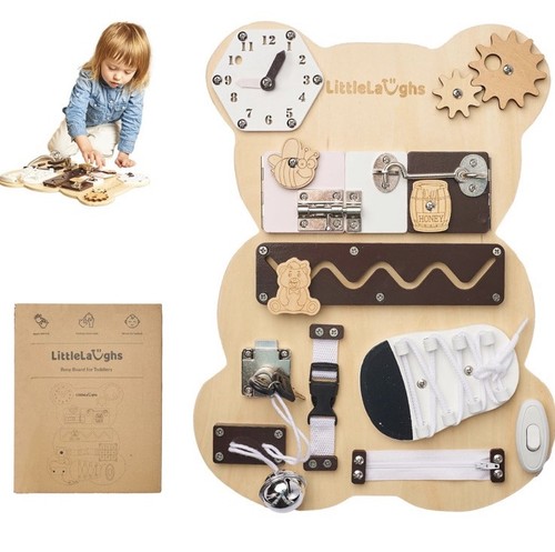 Busy Board for Toddlers ,Wooden Montessori Board with Engaging & Fun Activities