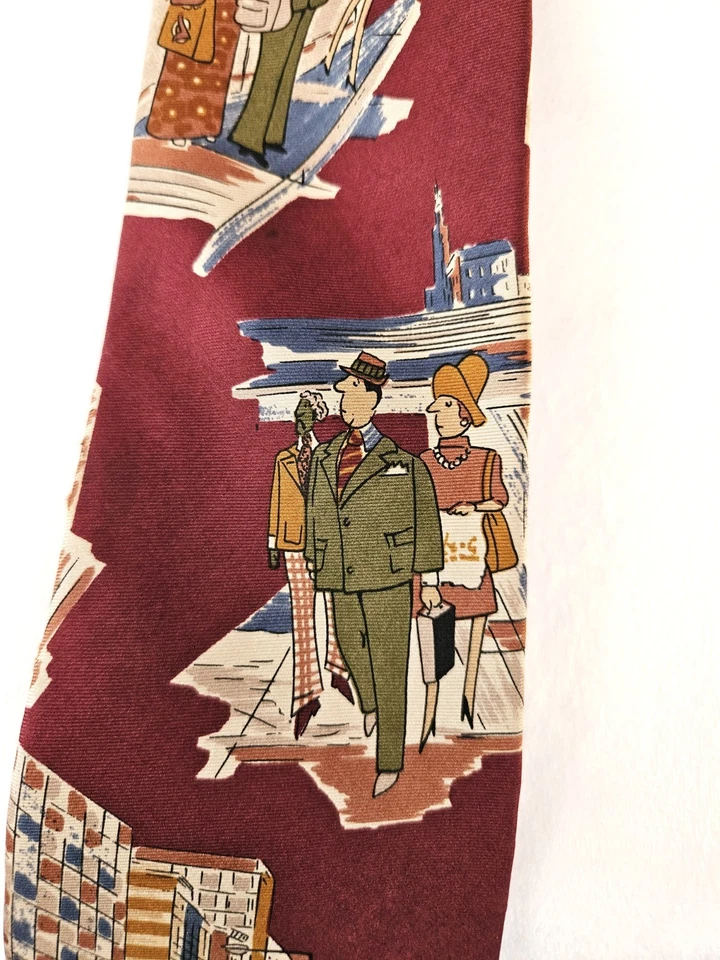 Corbata vintage L 'Atelier 100 % seda italiana novedad escena urbana impresión artística hecha en EE. UU. Foto 3 de 4