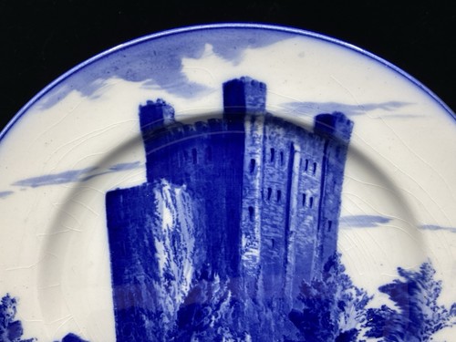Antico piatto espositore castello 'Rochester' ceramica inglese blu Royal Doulton Flow - Foto 2 di 13