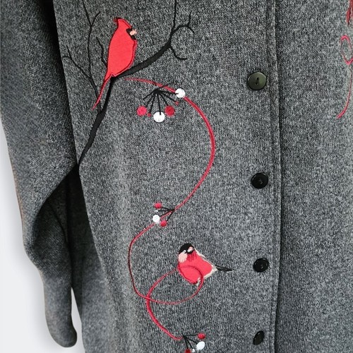 Vintage Blair Cardinal Snow Birds Button Sweater Jacket Women's 2X Grandma Retro - Picture 6 of 13