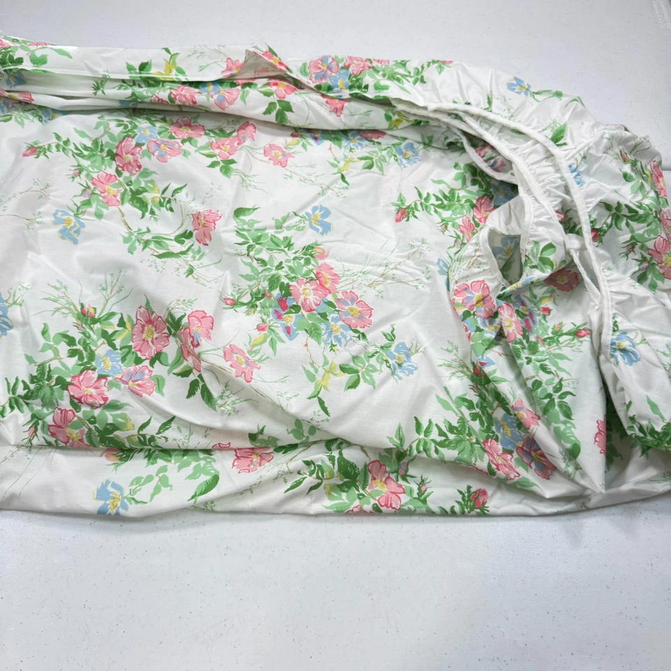 винтажный utica резинке лист двойной розовый синий цветочный большой цветы смесь percale США - Изображение 3 из 4