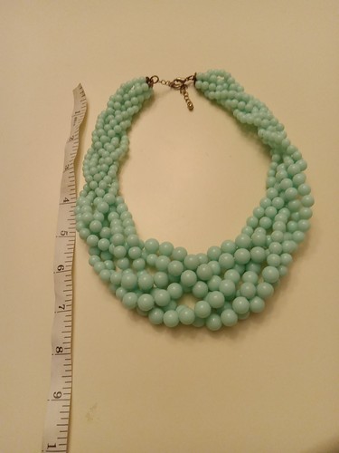 VTG Seafoam Mint 6 Strand Twisted Graduated Bead Necklace Braided Blue Green - Picture 3 of 3