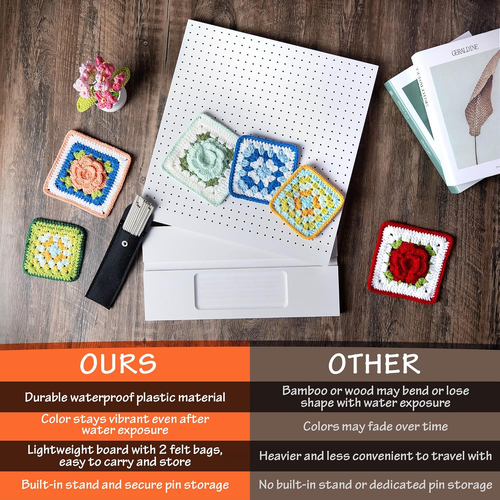 13" Crochet Blocking Board 20 Pins/Pegs Plastic Waterproof Crocheting Knitting - Picture 6 of 8