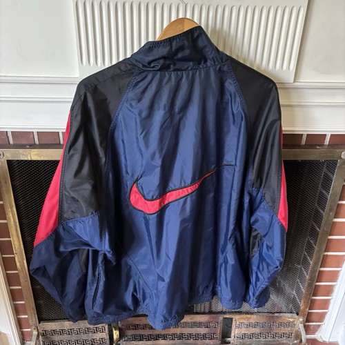 Vintage 90s Nike Windbreaker Jacket Blue Black Red Swoosh Big Logo Men's XL - Picture 5 of 12