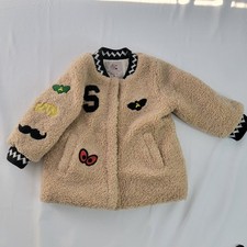 Varsity Jacket Faux Fur Coat Girls Size 5 kids with patches bee stash sail
