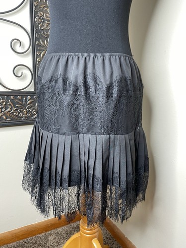 Black Lace Tiered Midi Skirt M Spandex Machine Wash Sheer Grunge Whimsy Goth - Picture 6 of 7