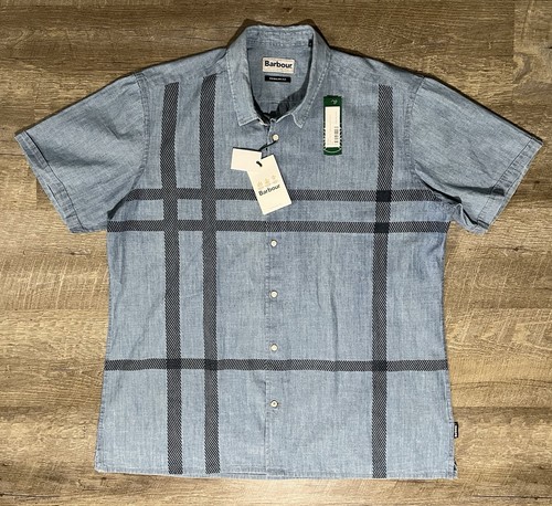 Camicia Barbour uomo L blu tartan con bottoni golf preppy classica nuova con etichetta - Foto 2 di 7