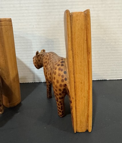 Vintage handgeschnitzte Holz Gepard Leopard Buchstützen afrikanische Safari - Bild 3 von 8