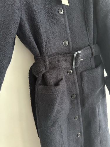 ABRIGO TED BAKER 14 LARGO AZUL MARINO FORMAL NUEVO Mujeres Nuevo con Etiquetas £399 Cinturón Desprendimiento Cuello de Piel - Imagen 9 de 13