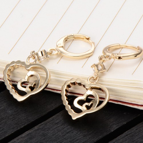 1Pair Women Zircon Earrings Simple Multi Heart Shape Hollow Hanging Ear Rings - Picture 5 of 11