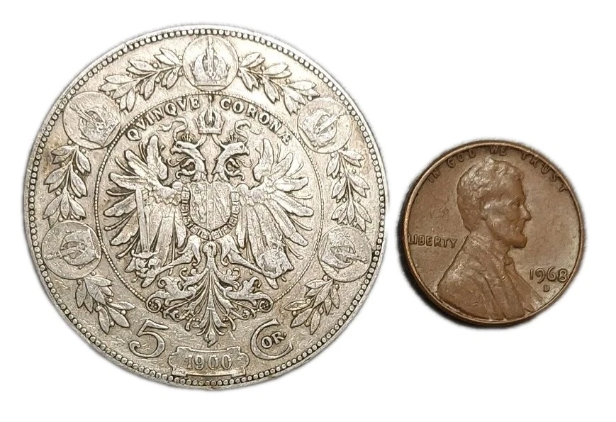 1900 Império da Áustria 5 Corona Moeda de Prata Antiga Franz Joseph I KM 2807 ASW 0,6945 Oz - Imagem 3 de 3