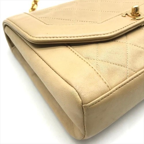 CHANEL CC Matelasse Quilted Single Flap Chain Shoulder Bag Leather Beige - Afbeelding 5 van 10