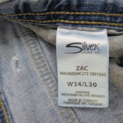 Pantalones de mezclilla Silver Jeans Co Zac para hombre 34x30 azul desgastado pierna recta - Imagen 13 de 14