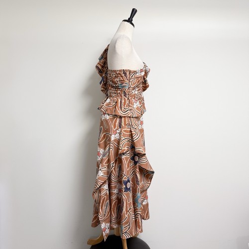 Ulla Johnson Kupfer Braun Elfenbein Blumen Mariam One Shoulder Seide Midikleid 12 - Bild 7 von 13