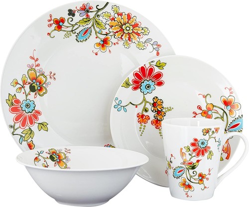 16 Piece Round Floral Porcelain Dinnerware Set Service for 4 - Picture 2 of 2