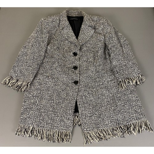 Dana Buchman Tweed Sakko Damen Übergröße 18 schwarz weiß Fransen Knopfleiste - Bild 1 von 12