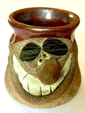 Vintage Stoneware Mug Clay Pottery Smiling Toothy Face Coffee Cup