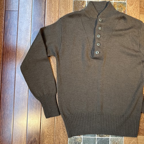 Military Wool Henley Sweater Men Size Large Brown 5 Button Knit Long Sleeve VTG - Picture 5 of 14