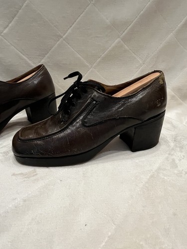 vintage platform shoes. 1970s Leather. Unisex 8/10 - Picture 2 of 18