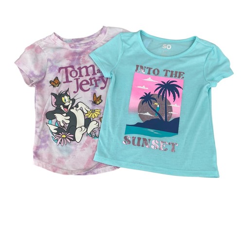 Lot of 2 Girls Knit Tops Size Small SS Turquoise Tie Dye Tom & Jerry Beach - Picture 6 of 9