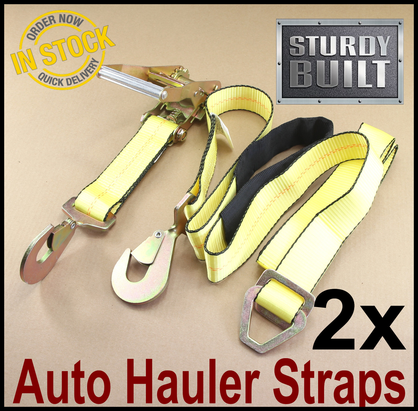 GRIPON 2x Axle Race Car Trailer Tie Down Car Hauler Ratchet Straps