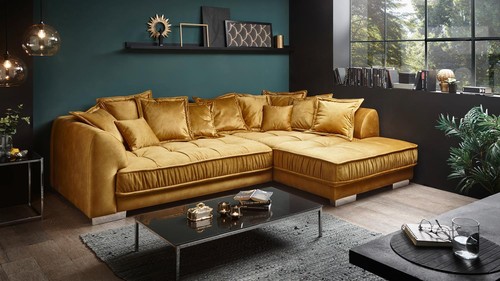 Ecksofa Wohnlandschaft Sofa Polstermöbel inkl. Kissen senf gelb Pascha 308x192