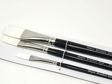 Major Brushes White Synthetic Sable Flat Tip Brush Set of 3 Water Acrylic Oil