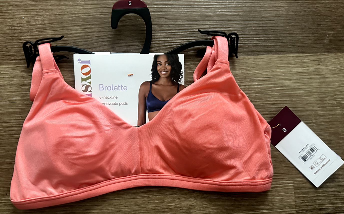 Joyspun Glossy Shine V-Neck Padded Bralette Wire-Free Hook & Eye Coral Small-image