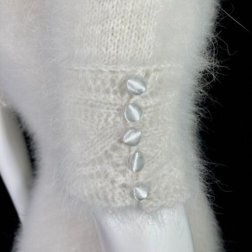 80% Angora Fuzzy NWT OOAK Hand-Knit White Lacey Bridal Sweater-Dress S/M - Picture 7 of 10