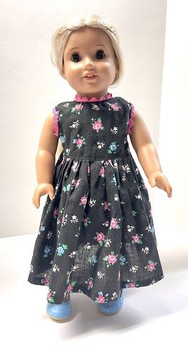 Handmade Black Floral Dress with Mix n Match Shoes Fits  American Girl 18" Doll - Imagen 1 de 6