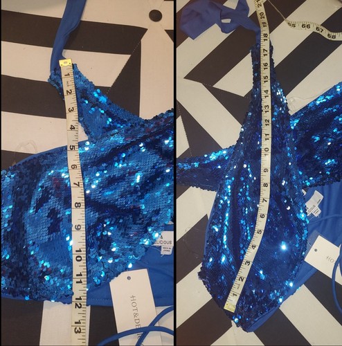 2 PC SET SEQUINS BLUE PANT BANDEAU BRA SEXY HOLIDAY CO-ORD PANTS SUIT WOMEN’S L - Picture 9 of 12