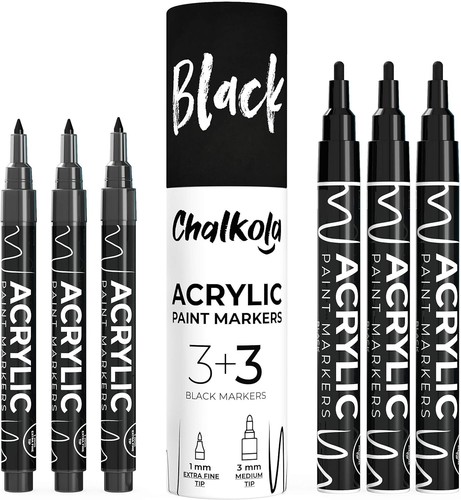 Black Paint Pen Set - Extra Fine Point & Medium Tip - Permanent Marker Ink fo... - Picture 3 of 9