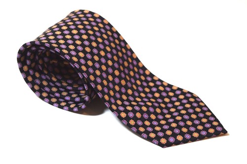 $235 BRIONI Mens Silk Tie Black Purple Orange Blue Floral handmade woven ITALY - Picture 5 of 12