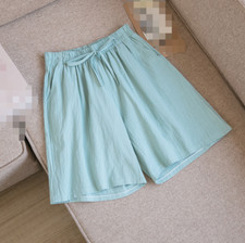Summer Womens Bermuda Cotton Elastic Waist Drawstring Knee Length Casual Shorts