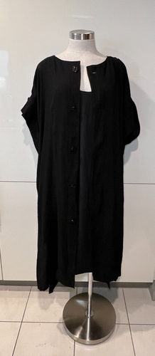 Y'S YOHJI YAMAMOTO Japan Black Linen/Rayon Oversized, S/SLV, Coat Dress 2/M-L - Picture 4 of 18