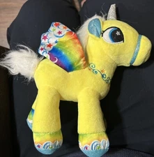 Magical Unicorn Yellow Pony White Mane Rainbow Wings Glitter Embroidery