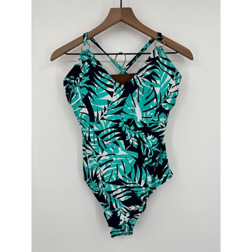 Kona Sol One Piece Swimsuit Women Size Large Blue Leaf Medium Coverage NWT - Picture 1 of 7