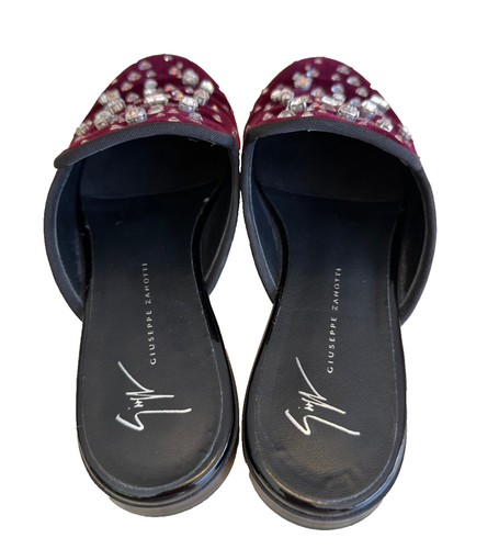 Giuseppe Zanotti Dazzling Elsa Mules Flat Shoes Burgundy/Crystals Size 38.5 IT - Picture 4 of 10