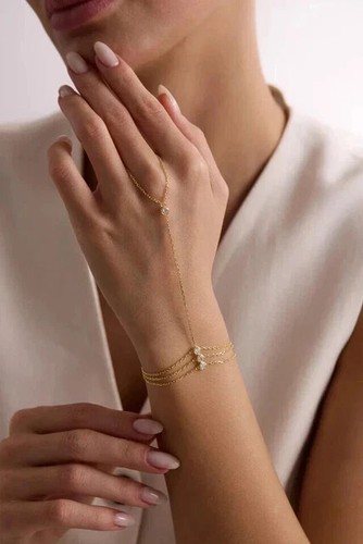Handkettenarmband 2 kt Rundschliff Laborgefertigt Diamant in 14 K Gelbgold-Finish - Bild 3 von 3
