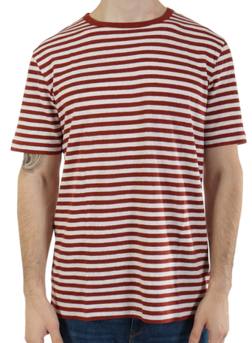Hugo Boss BMB-013-Jersey-248 Camiseta Abierta Marrón Algodón y Lino Rayas. H1 - Imagen 2 de 5