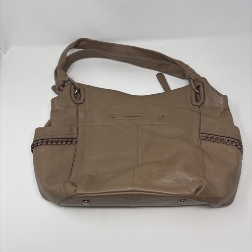 B. Makowsky Front Zippered Pockets Real Leather Hobo Shoulder Bag Chain Detail - Picture 4 of 15