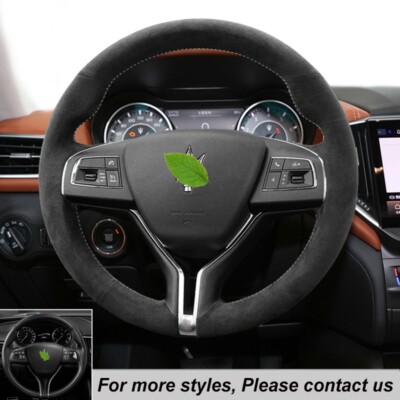 DIY Custom Durable Black Suede Car Steering Wheel Cover Wrap For Maserati Ghibli
