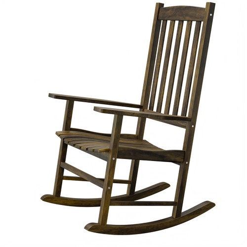 2PCS Wood Rocking Chair for Outside Porch High Back Lounge Chair Indoor Outdoor - Picture 8 of 20