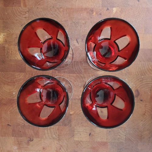 Cristal d'Arques-Durand Gothic Ruby Red & Clear Stem Water Goblets 5-7/8" Set-4 - Picture 6 of 12