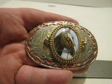 VTG HORSE HEAD CAMEO STYLE RED ACCENTS BELT BUCKLE