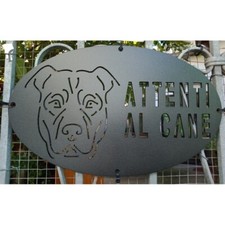Targa Metallo 'Attenti Al Cane' Pitbull - 20x15 Cm Personalizzabile Con Foto