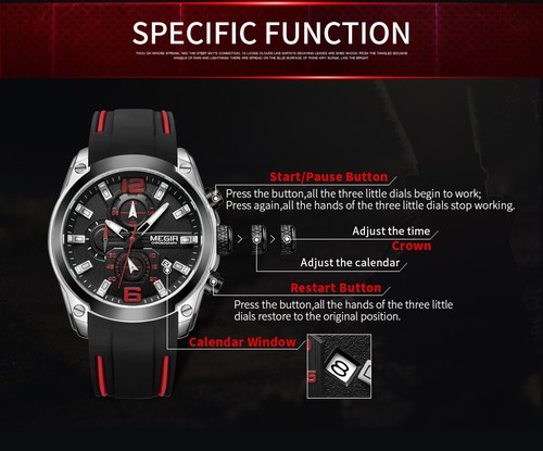 Megir Men's Chronograph Quartz Watch with Date Luminous Hand Silicone Rubber Str - Bild 4 von 14