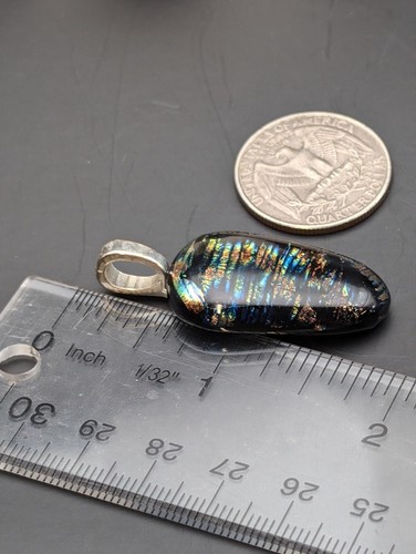 dichroic Multi Color Striped necklace pendant fused glass #86 - Picture 5 of 5