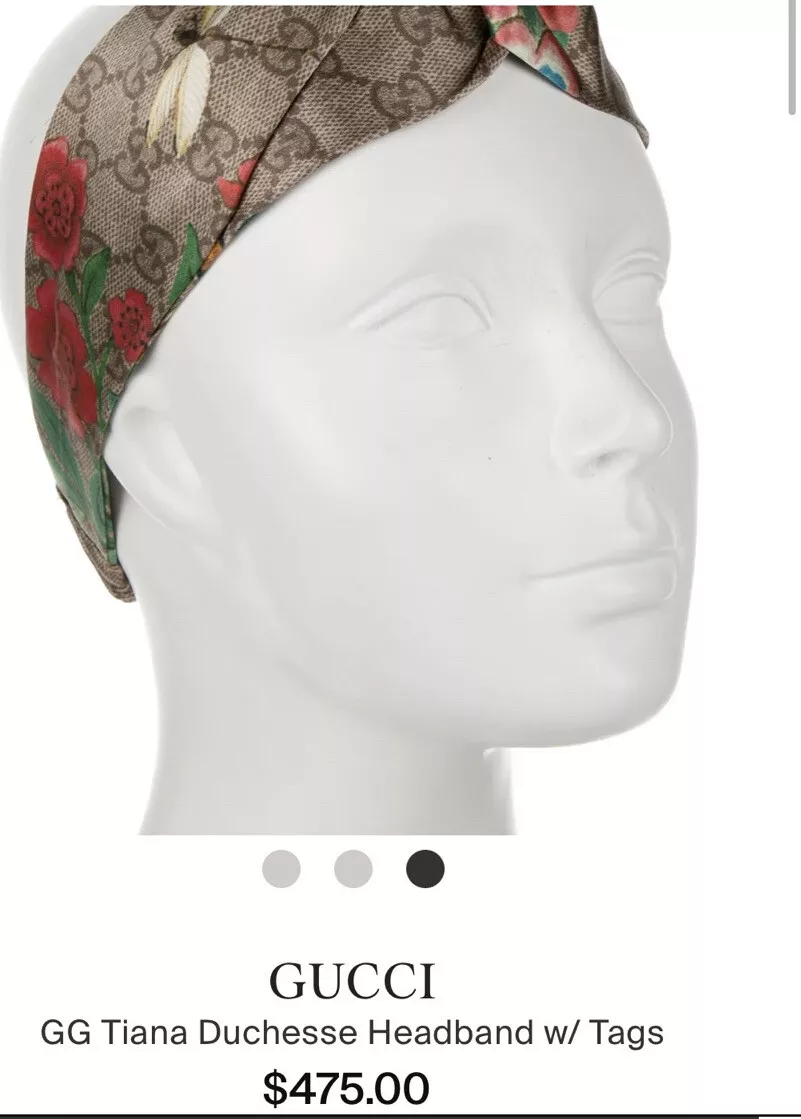 Bracelet femme logo Gucci GG turban soie beige floral rouge taille M 55*8 cm