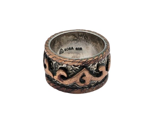 Bora Sterling Silver & Bronze Ring Oxidized Brutalist Unisex Band Size 8 - Picture 9 of 11